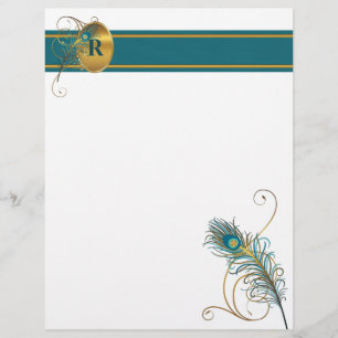 Papier Peacock Monogramme en Turquoise et or