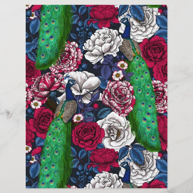 Papier Peacocks dans le jardin rose (Devant)