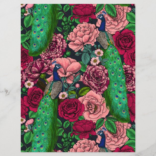 Papier Peacocks dans le jardin rose 2 (Devant)