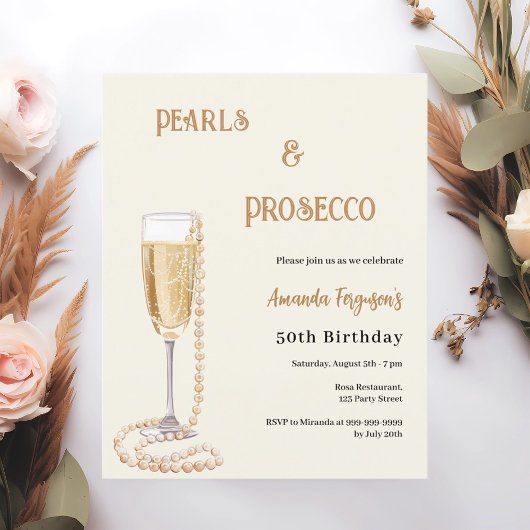 Papier Pearls Prosecco bulle d'or invitation anniversaire