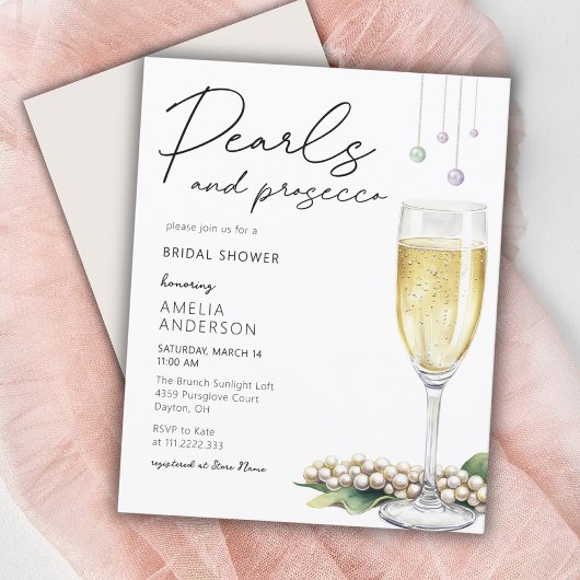 Papier Pearls & Prosecco Élégante Invitation de douche nu