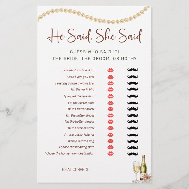 Papier Pearls & Prosecco He, Elle A Dit Fête des mariées  (Devant)