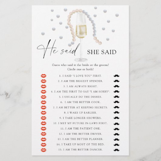 Papier Pearls & Prosecco - Il a dit qu'elle a dit douches (Devant)