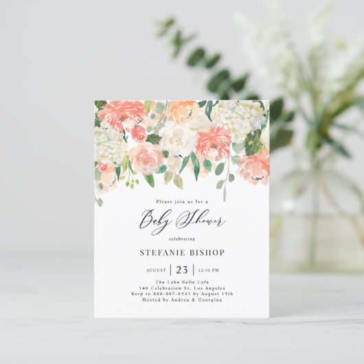 Papier Pêche à l'aquarelle et Baby shower aux fleurs d'iv (Debout devant)