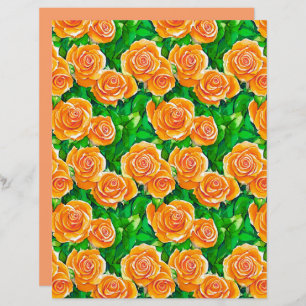 Papier Pêche / Corail Orange Aquarelle Roses