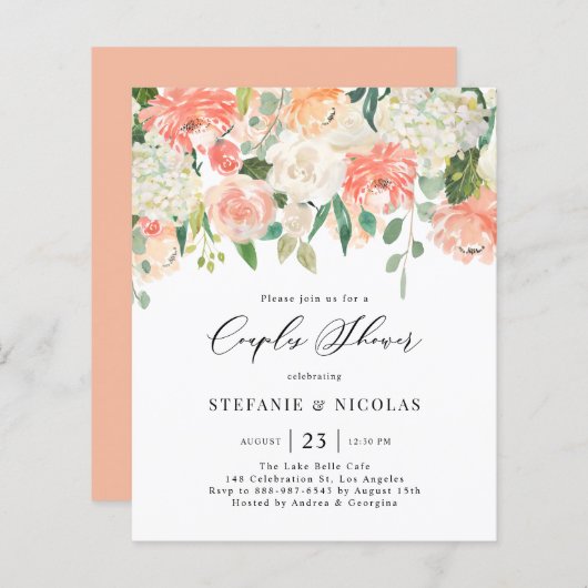 Papier Pêche et fleurs d'ivoire Couples Douche Invitation (Devant / Derrière)