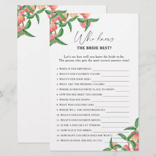 Papier Pêche - Qui connaît la mariée meilleur jeu (Devant / Derrière)