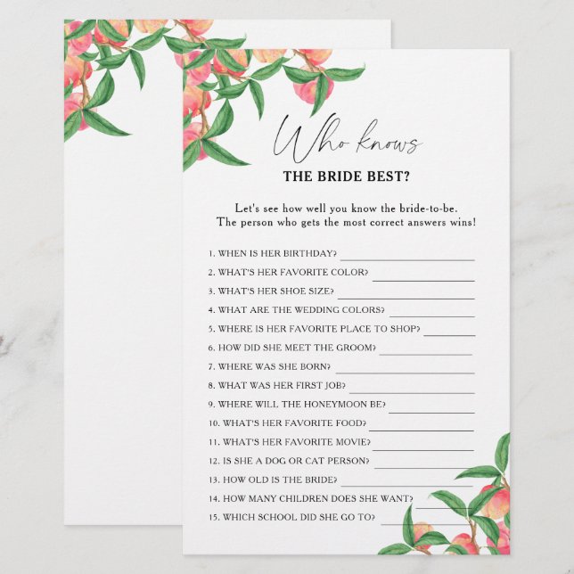 Papier Pêche - Qui connaît la mariée meilleur jeu (Devant / Derrière)