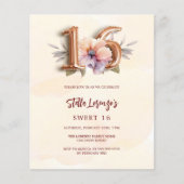 Papier Pêche rose or pêche floral Sweet 16 invitation bud (Devant)