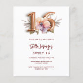 Papier Pêche rose or pêche floral Sweet 16 invitation bud (Devant)