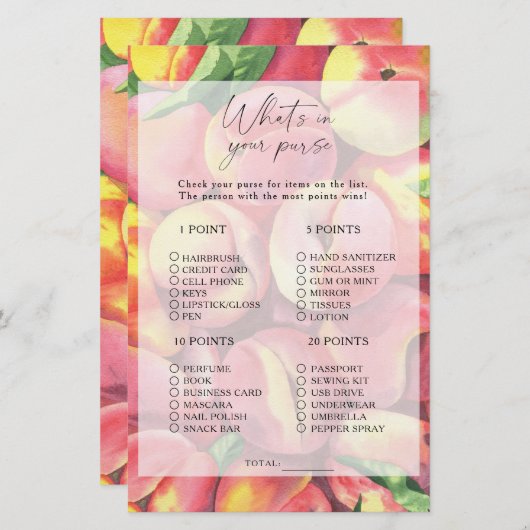 Papier Pêches - Ce qui est dans votre jeu de bourse (Devant / Derrière)