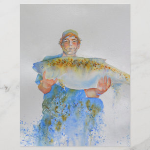 Papier Pêcheur peinture d'aquarelle cadeau de pêche pour