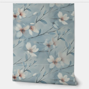 Papier Peint 21e Anniversaire crème bleu fleur amande
