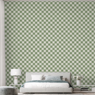 Papier Peint 2" Damier Vert Sauge & Blanc Ivoire