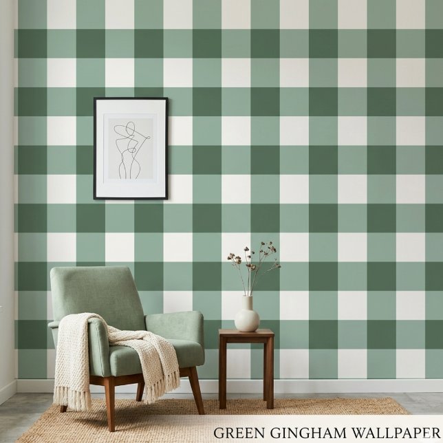 Papier peint à carreaux gingham vert sauge rustiqu (Créateur téléchargé)