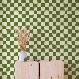 Papier Peint à Carreaux Vert Olive Ondulé Moderne