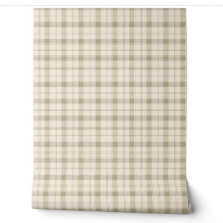 Papier peint à carreaux vert sauge et crème