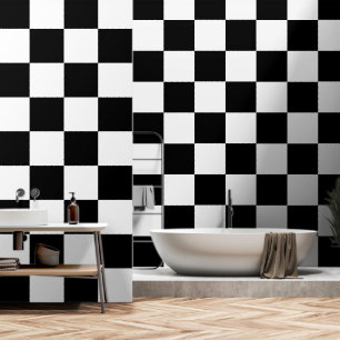 Papier Peint à damiers carré noir et blanc rétro géométrique