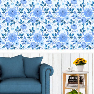 Papier peint à fleurs bleues