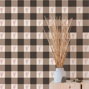 Papier peint à motif cœurs à carreaux Gingham marr