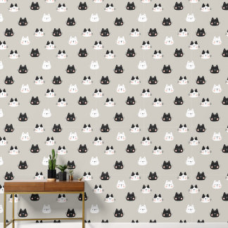 Papier peint à motif de chat mignon – Noir & Blanc