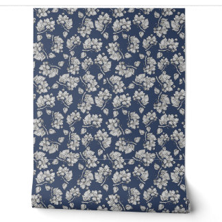 Papier peint à texture florale bleue