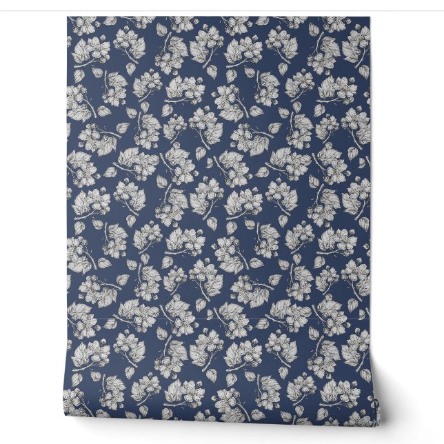 Papier peint à texture florale bleue  (Déroulement)