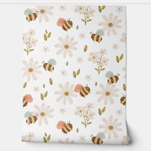 Papier peint abeilles et fleurs pour bébés