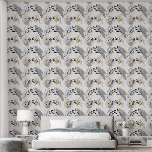 Papier Peint Abstrait Black Silver et Motif Gold