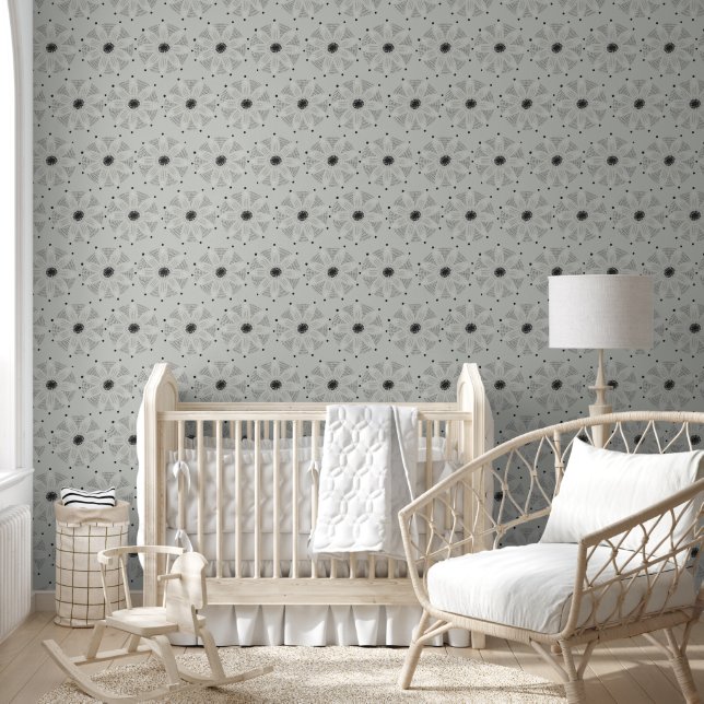 Papier Peint Abstrait Boho Floral Formes Doodles (Enfants)