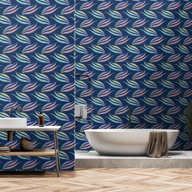 Papier Peint Abstrait Elegant Modern Marine Bleu Motif unique (Salle de bain)