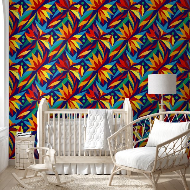 Papier Peint Abstrait Géométrique Tropical Multicolore Vibrant  (Enfants)