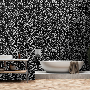 Papier Peint Abstrait Terrazzo Mosaic Motif noir et blanc