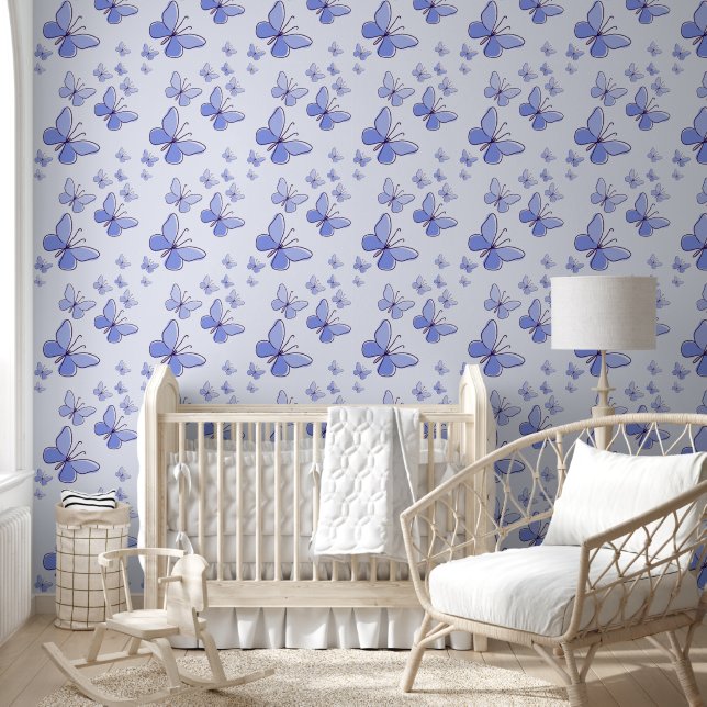 Papier Peint Accentuation du doodle bleu de papillon blanc (Enfants)