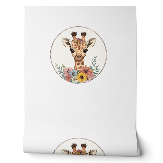 Papier Peint Adorable Giraffe Aux Fleurs (Déroulement)