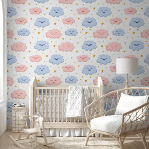 Papier Peint Adorable nuage de bébé rose et bleu pour les enfan