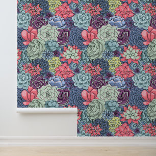 Papier Peint Ajoutez votre nom   Colorful Succulent Motif
