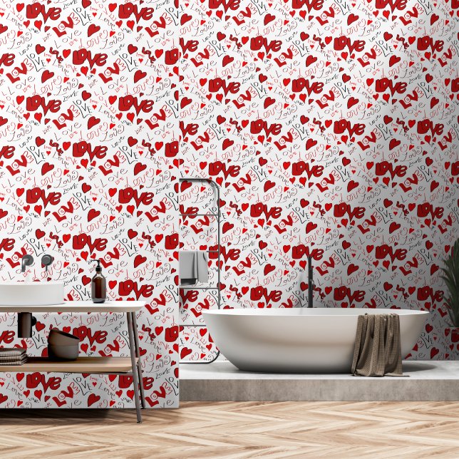 Papier Peint Amour et Coeurs (Salle de bain)