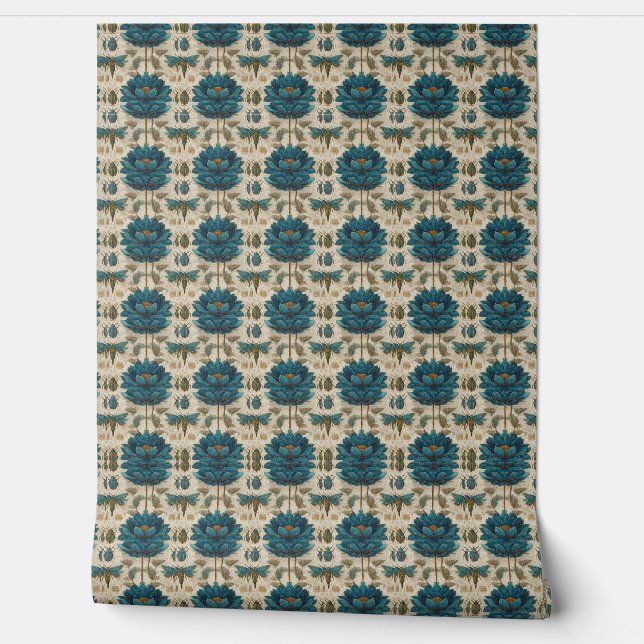 Papier Peint Ancient Egypt Toile de Jouy Green Floral Pattern (Déroulement)