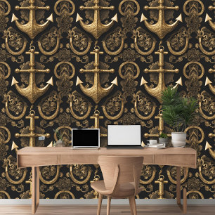 Papier Peint Ancre d'or sur Peel et Bâton Arrière - plan noir