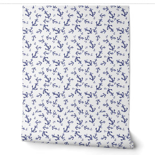 Papier Peint Ancres nautiques bleues et blanches