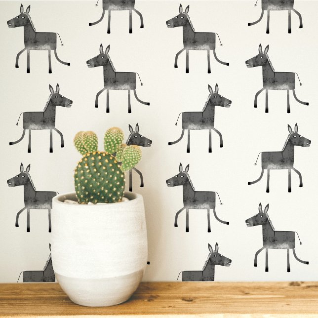 Papier Peint Âne amusant motif gris blanc (Fun donkey pattern peel and stick wallpaper in gray and white)