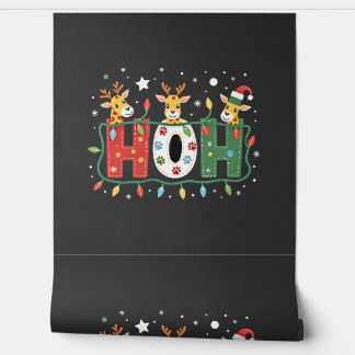 Papier Peint Animaux de Noël girafe chapeau de Père Noël Ho Ho