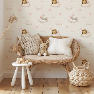 Papier Peint Animaux Endormis Adorables Motif de Nurserie Rêveu