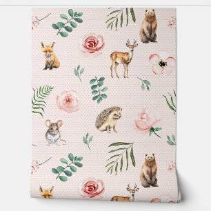 Papier Peint Animaux mignons bois rose