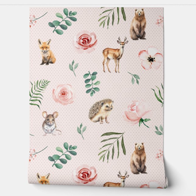 Papier Peint Animaux mignons bois rose (Déroulement)