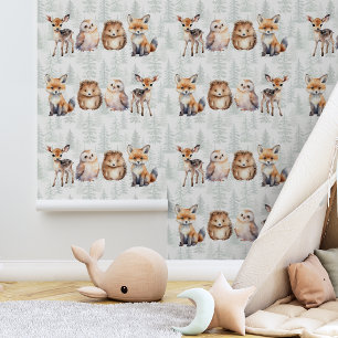 Papier Peint animaux mignons de la nature bébé forêt aquarelle