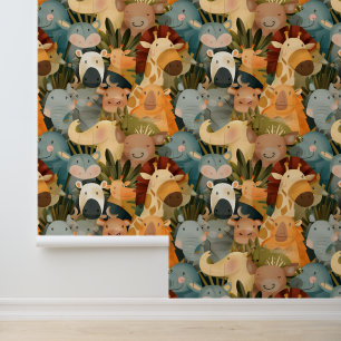 Papier Peint Animaux Safari mignon whimsical coloré