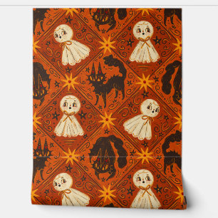 Papier Peint Antique Halloween Ghost & Black Cats Arlequin