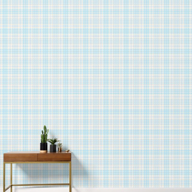 Papier Peint Aqua Blue Lemon Grid géométrique (Couloir)